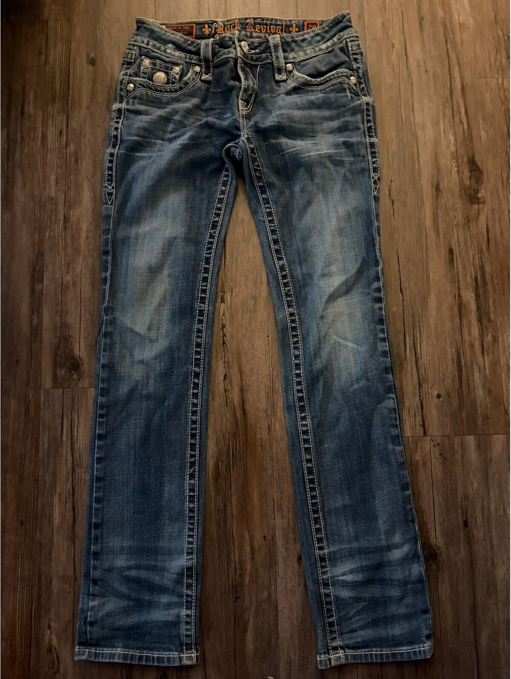 Rock Revival Blue Straight Jeans 29 Low Rise Grunge